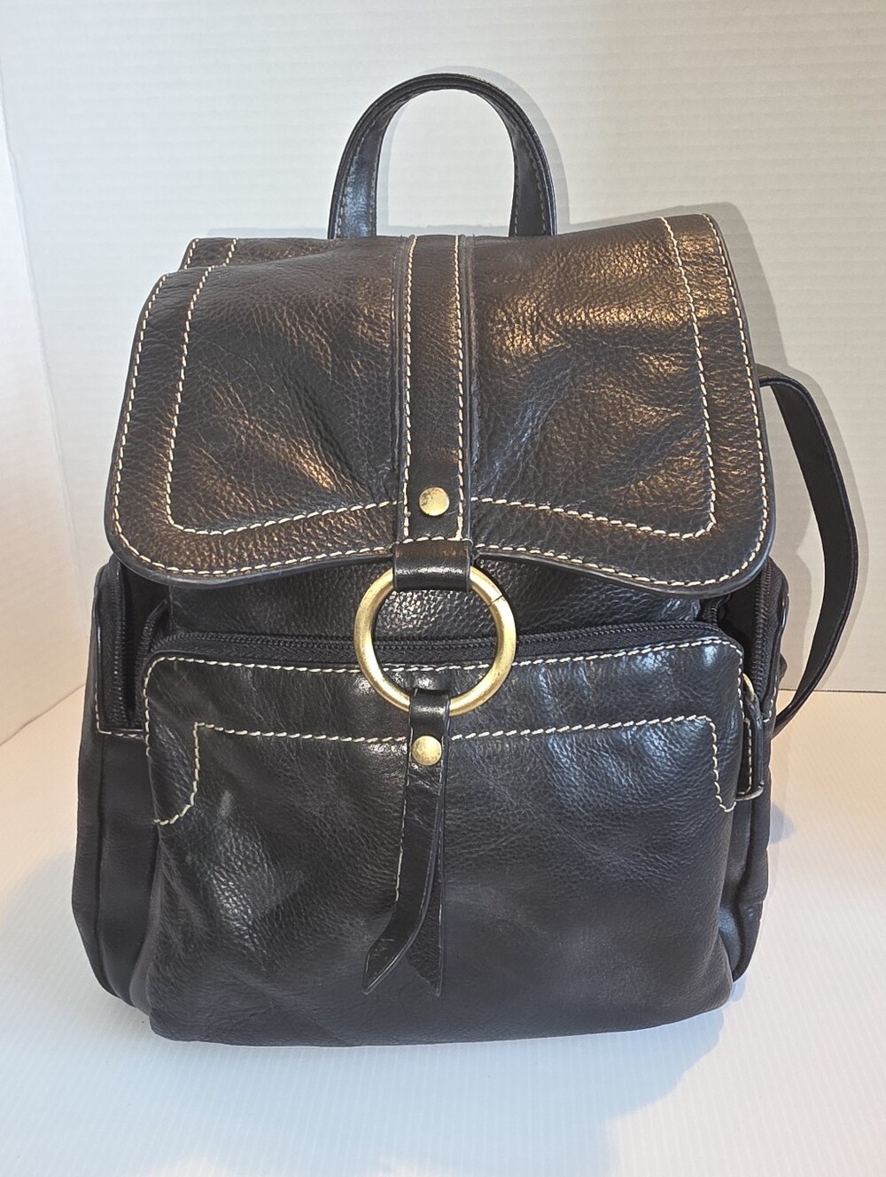 Wilsons Leather Black Mini Backpack Purse Bag Zip Pocket Genuine Leather Damaged